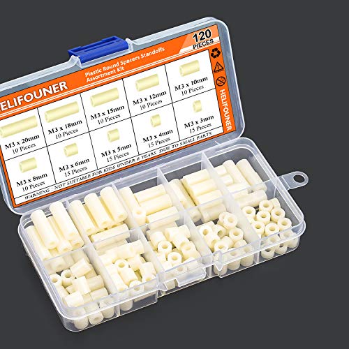 HELIFOUNER 120 Pieces Nylon Round Spacer Standoffs Assortment Kit for M3 Screws