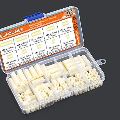 HELIFOUNER 120 Pieces Nylon Round Spacer Standoffs Assortment Kit for M3 Screws