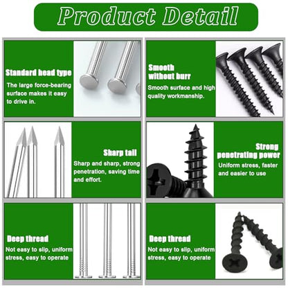 320Pcs Premium Hardware Nails & High Hardness Black Drywall Screws Assortment Kit,11 Sizes (1/2"-2"),Phillips Drive Flat Head, Wood Screws,Galvanized,Picture Hanging,Common Nails with Storage Box - size: 322PCS