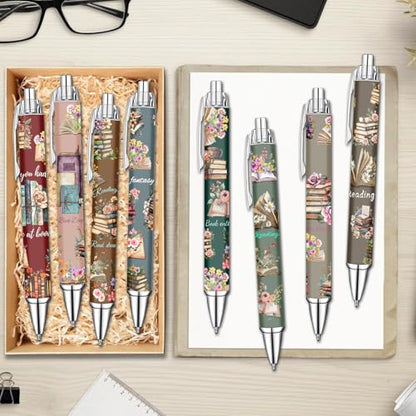 Idealmuzik Book Lover Pens Set – Cute Reading-Themed Gel Pens for Women, Teens, and Kids – Cozy Library Aesthetic Stationery for Journalers, Students, and Writers, 8 Pack - color: Book Lover