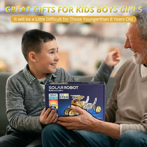 RAESOOT STEM Toys for Kids Age 8-13, 12-in-1 Solar Robot Building Science Kits for Boys Girls Teen Age 9 10 11 12, Engineering Christmas Birthday Gifts for 8+ Year Old Boys - color: Golden Silver