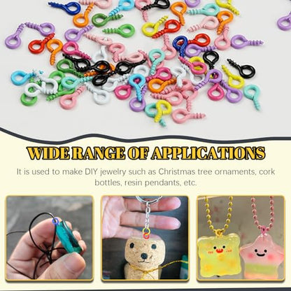 1200Pcs 8mm 10mm Colorful Mini Screw Eye Pins & Open Jump Rings Kit