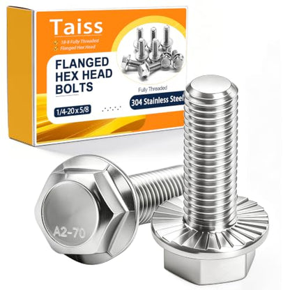 Taiss 25PCS 1/4-20 x 5/8 Flanged Hex Head Bolts 304 Stainless Steel,Flange Hexagon Screws Fully Threaded 1/4 Stainless Steel Bolts,1/4 Bolt - color: SS 1/4-20 x 5/8"