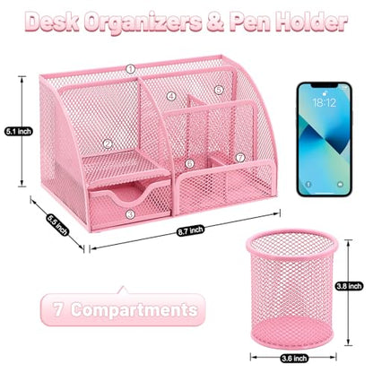 13-in-1 Office Desk Organizer Set for Back to School Supplies Accessories - color: Pink