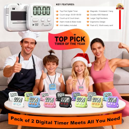 Antonki 2 Pack Digital Timer for Kids Classroom Kitchen Timers for Cooking - color: Pure White ( 2 Pcs )