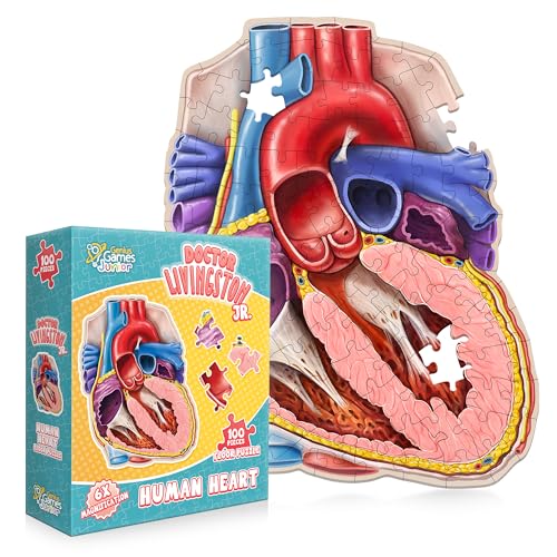 Human Heart Anatomy Floor Puzzle — Genius Games Doctor Livingston Jr Anatomy Toy - Kids Puzzles & Science Toys - Human Heart Model - 100 Piece Jigsaw Puzzles for Kids, Toddlers, Teens - style: Human Heart Puzzle