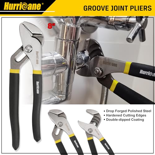 HURRICANE 7-Piece Pliers Set – 8" Water Pump, 8"/6" Slip Joint, 7" Linesman, 6" Diagonal, 6" & Mini Long Nose, Carbon Steel, Anti-Slip Double-Dipped Handle for Home, DIY, Automotive - size: 7 pcs
