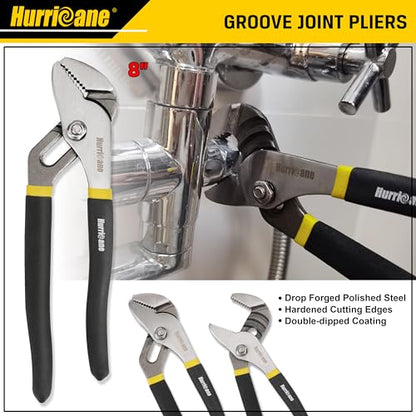 HURRICANE 7-Piece Pliers Set – 8" Water Pump, 8"/6" Slip Joint, 7" Linesman, 6" Diagonal, 6" & Mini Long Nose, Carbon Steel, Anti-Slip Double-Dipped Handle for Home, DIY, Automotive - size: 7 pcs