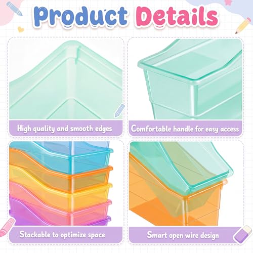 Blosssound Book Bins for Classroom Library, 6 Set, Translucent Pastel - color: Translucent Pastel