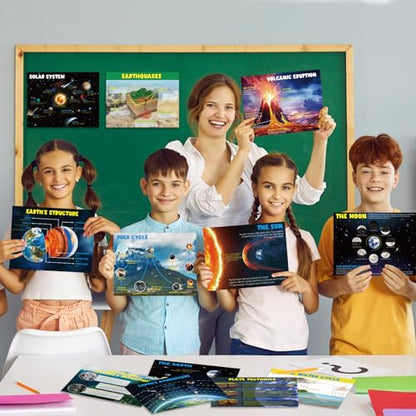 Pasimy 12 Pcs Science Classroom Posters Earth Solar System Moon Water Cycle Plate Tectonics Quakes Volcanic Geological Educational Posters for Middle High School Science Laboratory Wall Decorations
