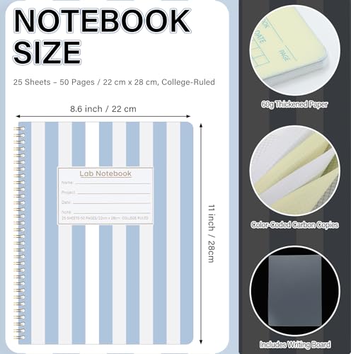 Affrolling Vertical Stripe Carbonless Lab Notebook Student Carbon Copy 8.5'' x 11'' 25 Sets of Pages 53 Pages Total Laboratory Chemistry Computation Notebook Scientific Grid Coil Binding(Blue) - color: Blue Stripe