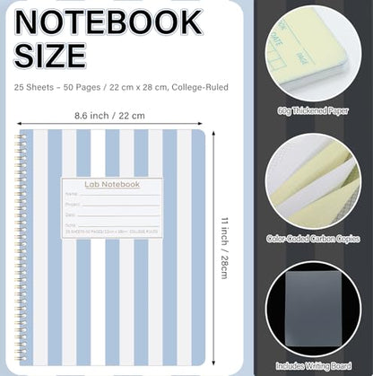Affrolling Vertical Stripe Carbonless Lab Notebook Student Carbon Copy 8.5'' x 11'' 25 Sets of Pages 53 Pages Total Laboratory Chemistry Computation Notebook Scientific Grid Coil Binding(Blue) - color: Blue Stripe