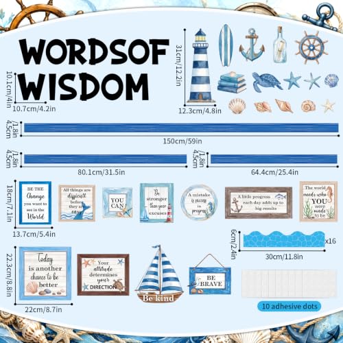 Nautical Bulletin Board Set Inspirational Ocean Classroom Bulletin Board Decoration Back to School Positive Paper Cutouts for School Home Office Teacher Classroom Wall Door Decor Supplies - style: Nautical