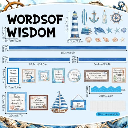Nautical Bulletin Board Set Inspirational Ocean Classroom Bulletin Board Decoration Back to School Positive Paper Cutouts for School Home Office Teacher Classroom Wall Door Decor Supplies - style: Nautical