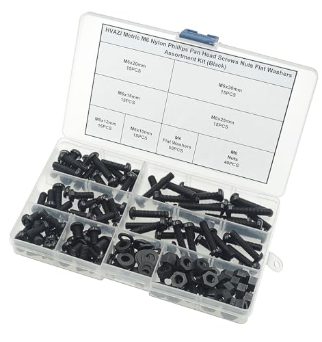 Metric M6 Black Nylon Phillips Pan-Head Screws, Nuts & Washers Kit - color: Black-M6