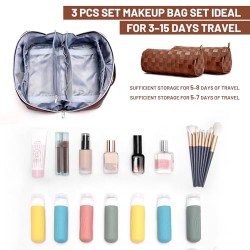 BOYATU Travel Makeup Bag Organizer: 180°Open-Flat 3 Pcs Make up Bags Set - color: 01-F-Coffee