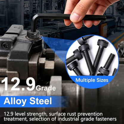 1016PCS M2.5 Screws Kit, M2.5x4/6/8/10/12/16/20/25mm Hex Socket Head Cap Screws Bolts Nuts Washers Kit, 12.9 Grade Alloy Steel Metric Screws for 3D Printer, Electronics, Furniture Repair - color: BK-M2.5 x 4-25mm