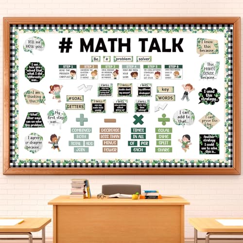 Pajean 85 Pcs Greenery Math Talk Bulletin Board Math Poster Classroom Decor - style: Plant