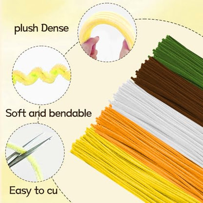 500 Pcs Pipe Cleaners Flower Kit,5 Colors Chenille Stems with Guide&Tools - color: Sunflower