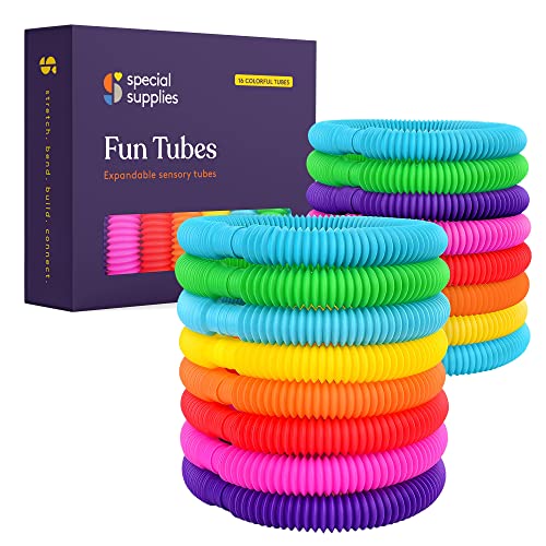 Special Supplies Fun Pull and Stretch Tubes for Kids - Pop, Bend, Build, and Connect Toy, Provide Tactile and Auditory Sensory Play, Colorful, Heavy-Duty Plastic (16-Pack Primary Colors) - style: 16-Pack Primary Colors