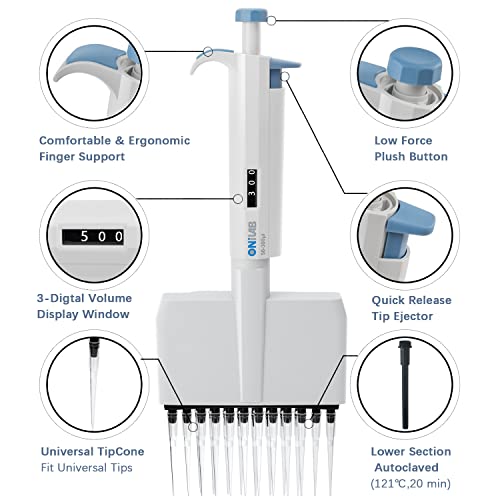 ONiLAB Lab Micropipette, 12-Channel Adjustable Volume Pipettor 5-50μL - size: 5-50μl, style: 12 channels