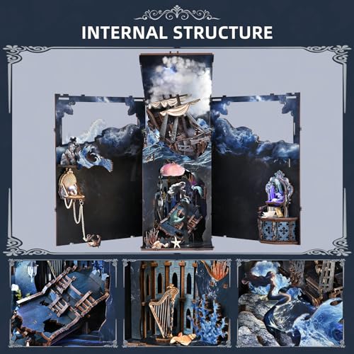 MiniCity Book Nook Kit, DIY Miniature Dollhouse Book Nook Kit with Dust Cover and LED Light for Teens and Adults (The Song of Sirens) - color: The Song of Sirens