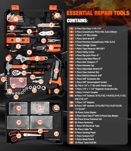 328-Piece Home Tool Kit with Detachable Drawer Storage Case - color: Orange, size: 328-pcs