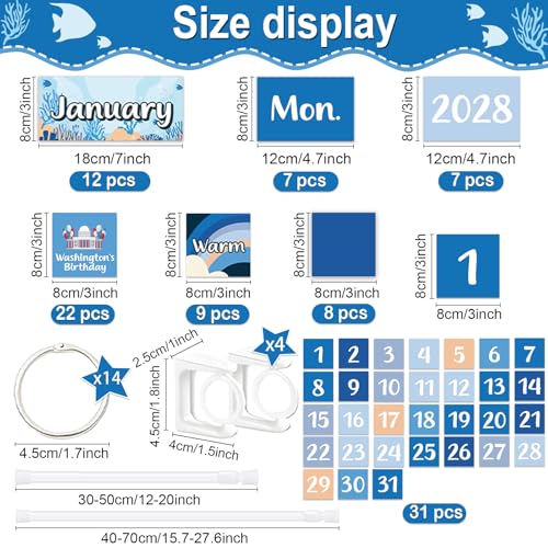 96 Cards Classroom Bulletin Board Decorations Set for Teachers,Flip Calendar with Holder for Classroom,Adjustable Calendar,Preschool Elementary Home Decor Supplies（Ocean Sea） - style: Ocean Sea