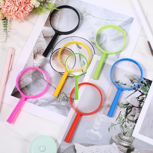 6 Pcs Mini Magnifying Glass 5X Colorful Magnifier Plastic Hand Lens