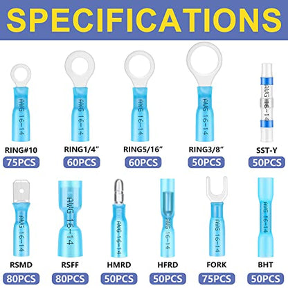 haisstronica 680PCS Heat Shrink Wire Connectors, 16-14 AWG, Blue 11 Sizes - size: 680