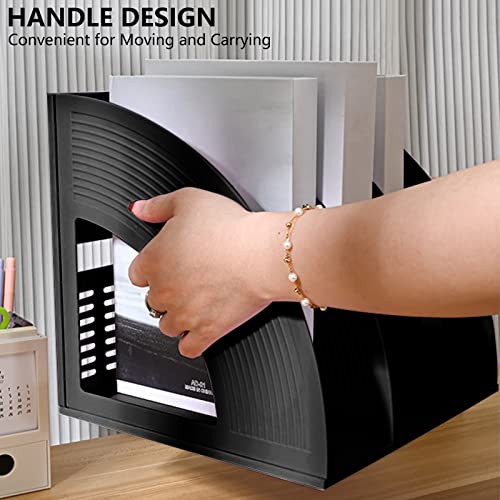 Marte Vanci 2 Pcs Magazine File Holder Book Desktop Organizer Plastic Storage Sturdy Vertical 3 Section Folder (Black) - color: 2 Pcs Black 3 Section