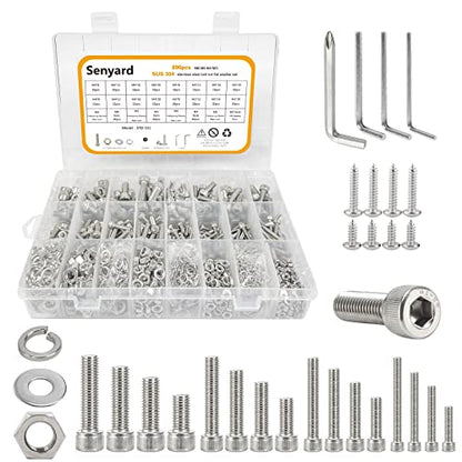 M6 M5 M4 M3 Metric Screw Assortment,Metric Bolts and Nuts Kit（with Lock&Flat washers・Wrenches） Socket Head Cap Screws 304 Stainless Steel Hex Head Metric Screws Assortment Set with Case - size: M3M4M5M6, style: socket head cap