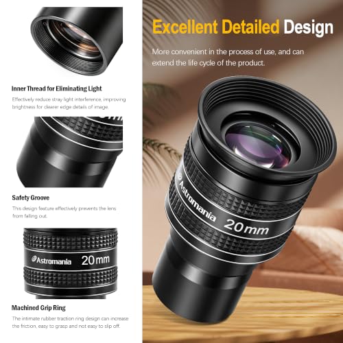 Astromania Telescope Eyepiece 20mm, Wide Angle 58° Planetary Eyepiece 1.25" - size: 20MM