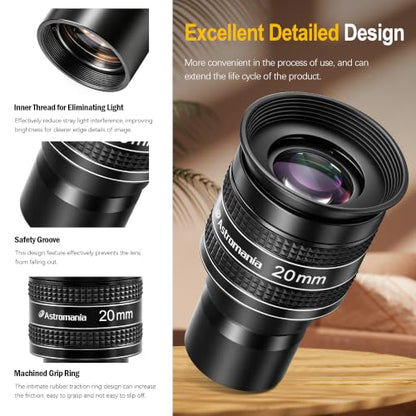 Astromania Telescope Eyepiece 20mm, Wide Angle 58° Planetary Eyepiece 1.25" - size: 20MM