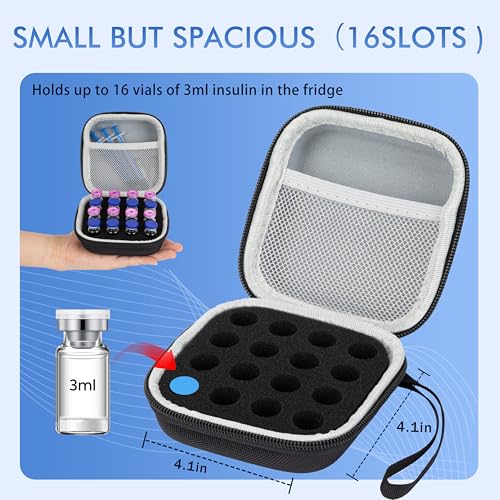 Peptide Case for Fridge, 16 Slots Insulin Vial Protector Organizer Bag, Peptide Vial Storage Case for 3ml Vials, Diabetes Insulin Carrying Case - size: Black-16 Slots