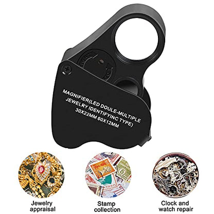 JARLINK 2 Pack 30X 60X Foldable LED Jewelers Loupe Magnifier - color: White,black