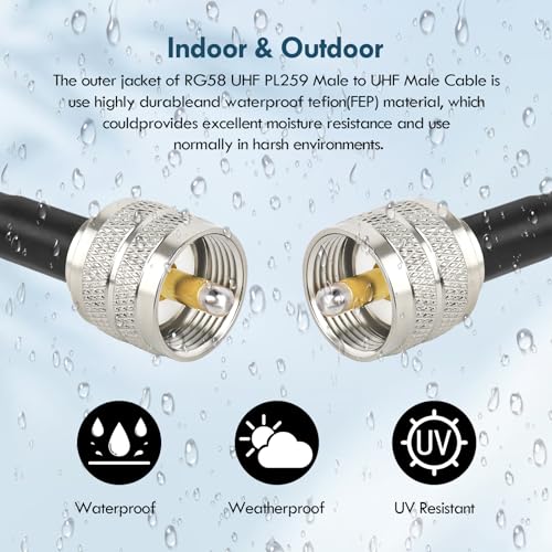 MOOKEERF CB Coax Cable - 25FT RG58 PL-259 UHF Male to Male Low Loss CB Antenna Cable for CB Radio, Ham Radio, Amateur Radio, Antenna Analyzer, SWR Meter (Red) - size: 25FT