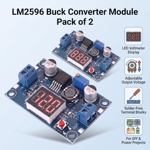 2PCS LM2596 DC-DC Buck Converter Module Adjustable Step-Down Vol with LED - size: 2 PCS