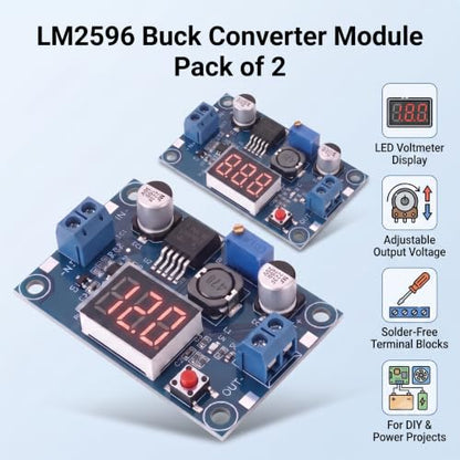 2PCS LM2596 DC-DC Buck Converter Module Adjustable Step-Down Vol with LED - size: 2 PCS