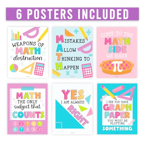 6 Math Posters - Motivational Math Posters for Elementary & Middle School - color: Colorful Pastel