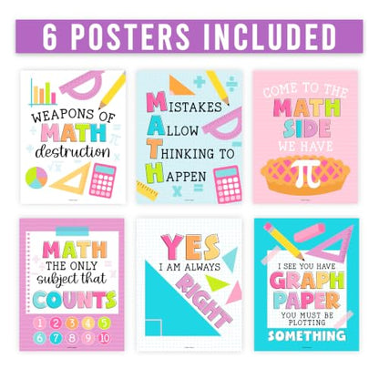 6 Math Posters - Motivational Math Posters for Elementary & Middle School - color: Colorful Pastel