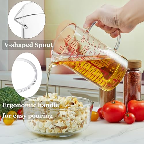 Ackers Mirror Graduated Glass Measuring Cup - [Insulated Handle | V-Shaped Spout] - High Borosilicate Glass Measuring Cup for Kitchen or Dining, Easy to Read, 1000ml (32oz, 4 Cup) - size: 32OZ Mirror Graduated