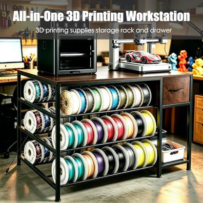3D Printer Stand with Fliament Storage, Heavy Duty 3D Printer Table (Brown) - color: Brown, size: 3Tier