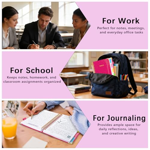 Hardcover Spiral Notebook with Tabs & Dividers, 8"x10" 5 Subject - color: Rose Red, size: 8''x 10''