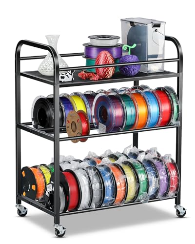 AHOWPD 3D Printer Filament Storage Rack, Rolling Cart for 40pcs Filaments - color: Black