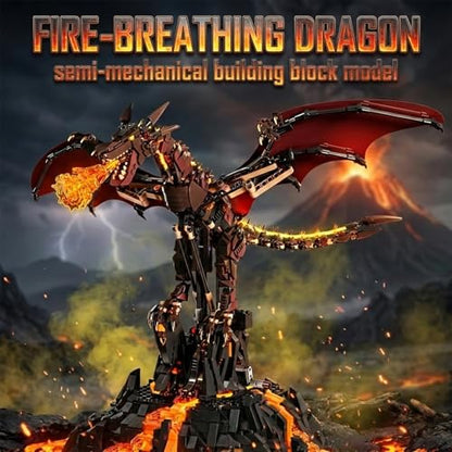 HJPLPXH Mechanical Fire Dragon Building Set with LED Light & Display Stand - style: Flame Dragon