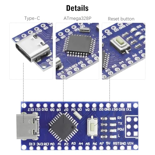 Nano V3.0 Board with Cable, AYWHP 1PCS Nano Board ATmega328P, CH340G Chip 5V 16M, Microcontroller Compatible with Arduino Nano (USB C Port) - size: 1