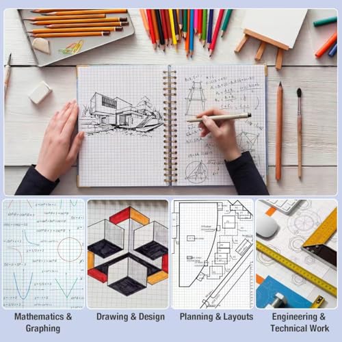 Graph Paper Notebook, 300 Page Grid Notebook, A4 Hardcover Spiral Journal - color: Blue, size: 8.5” x 11”