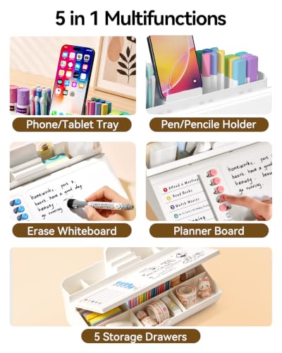 Desk Organizer Dry Erase Desktop Whiteboard with Storage, to Do List Board - color: Blue