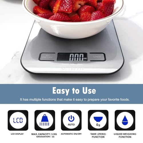NUTRI FIT Food Scale Kitchen Scales Digital Weight Grams Oz for Weight Loss - color: Silvery Grey